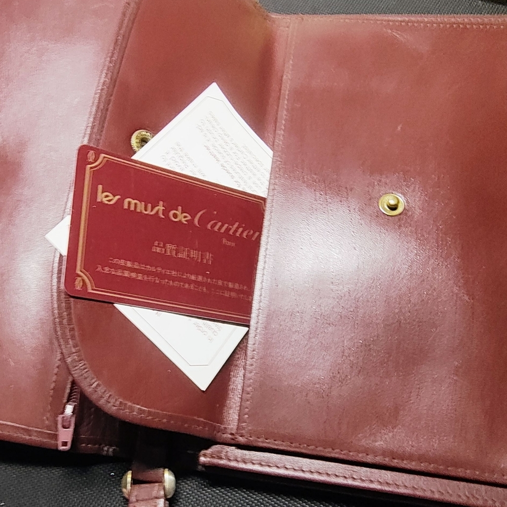 Cartier Authentic Burgundy Leather Clutch Wristlet with Gold Accents - Picture 8 of 16